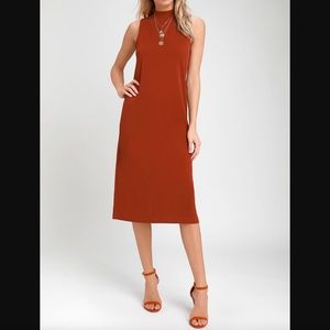 Lulu's Rust Mock Neck Button-Back Midi Dress